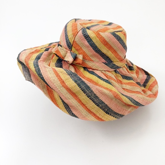 Vintage Accessories - Vintage Raffia Striped Oversized Sun Hat